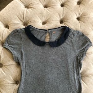 Free People Grey and Navy Collared Shirt